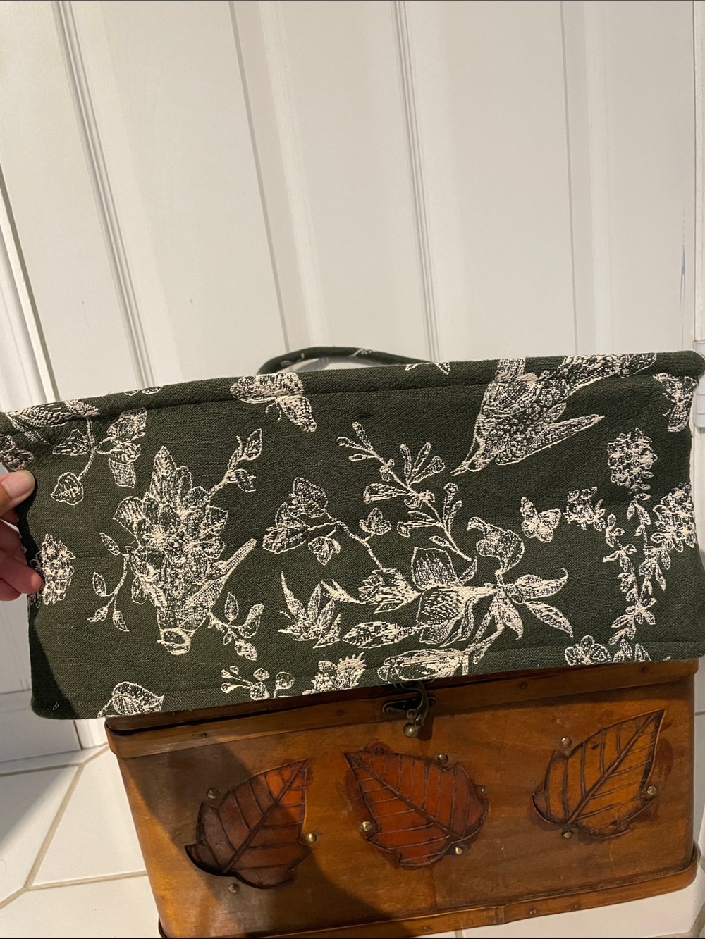 Francesca's Collections Olive Green Floral Canvas Tote - Picture 12 of 12